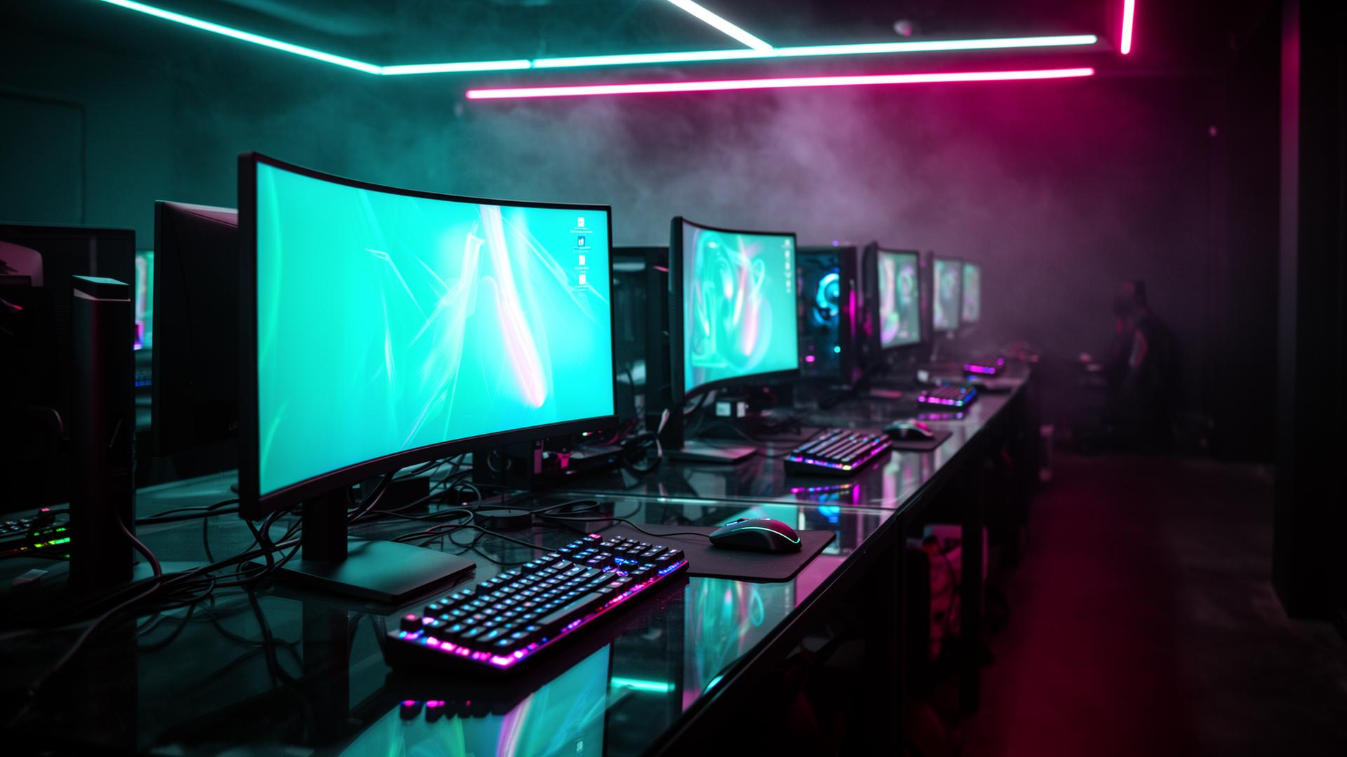Premium gaming lounge interior with ambient lighting
